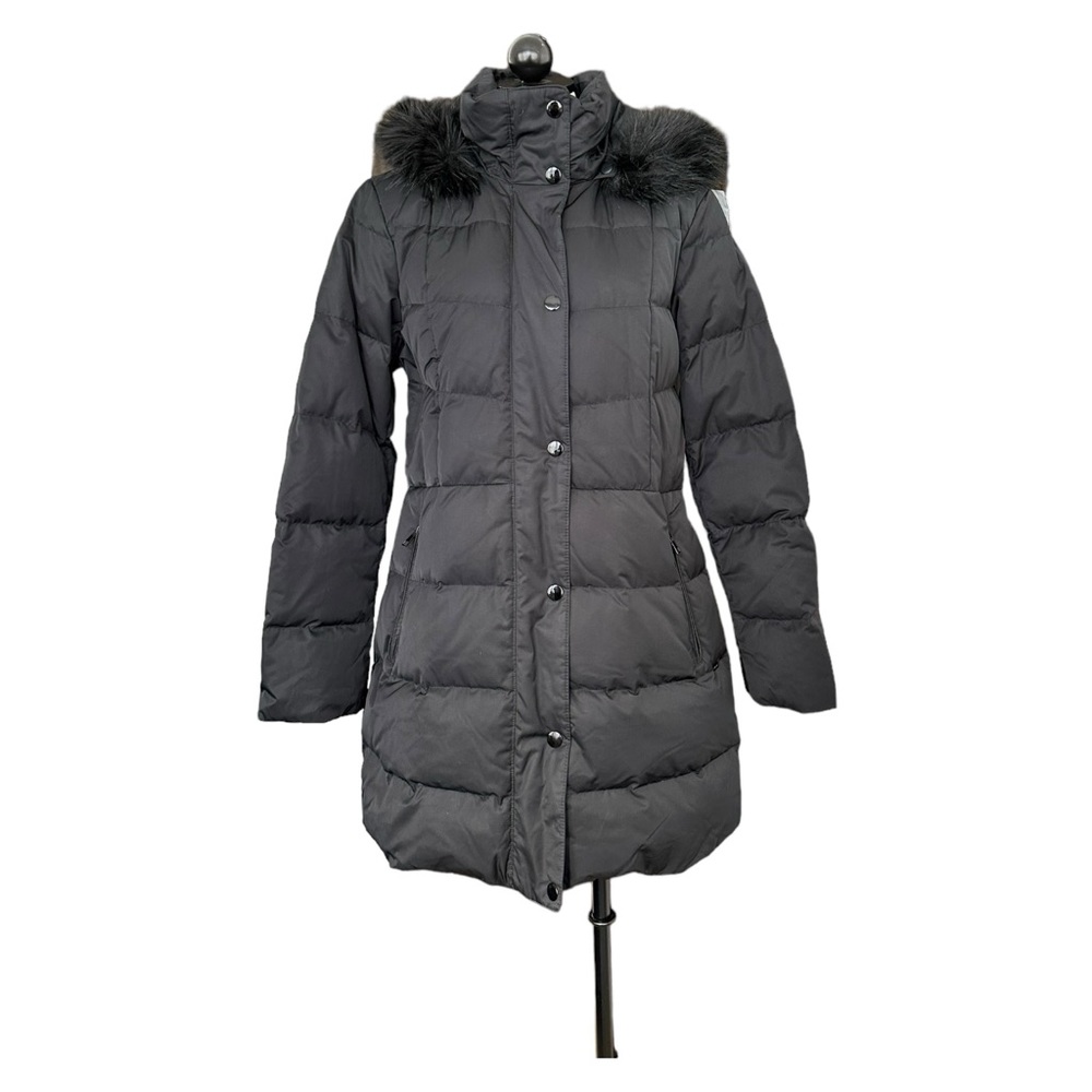 Lands End Women's Down Coat Faux Fur Hood Mid Thigh Black Size Medium - Picture 14 of 14